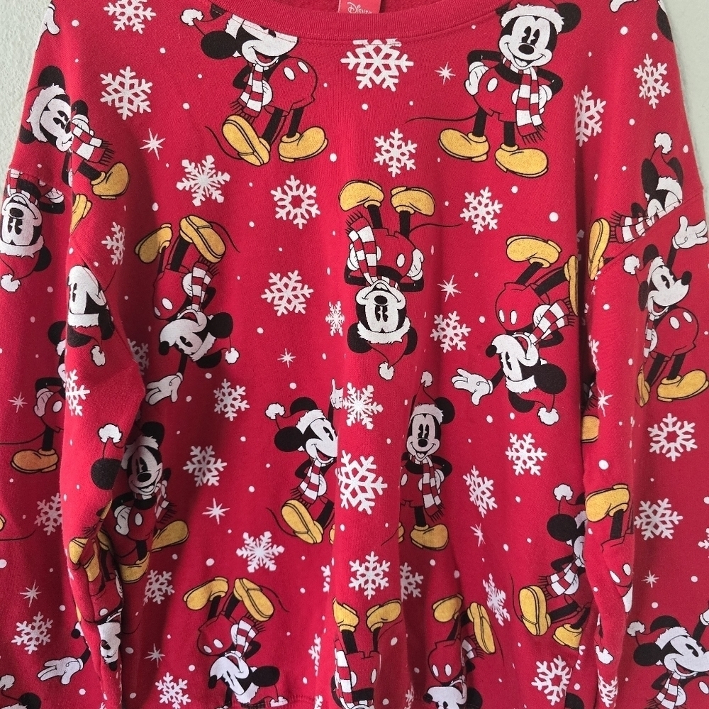 Disney Sweatshirt Women Red Sz L  Mickey Mouse Novelty Snokflakes Print … - Picture 4 of 9